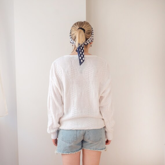 Vintage White Knitted Sweater, Oversized Cable Kn… - image 4