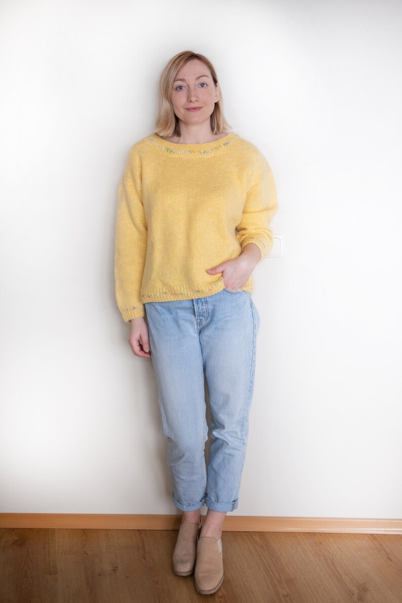 Lemon Yellow Vintage Sweater Fluffy Women's Pullover Spring/Summer Knitwear image 3