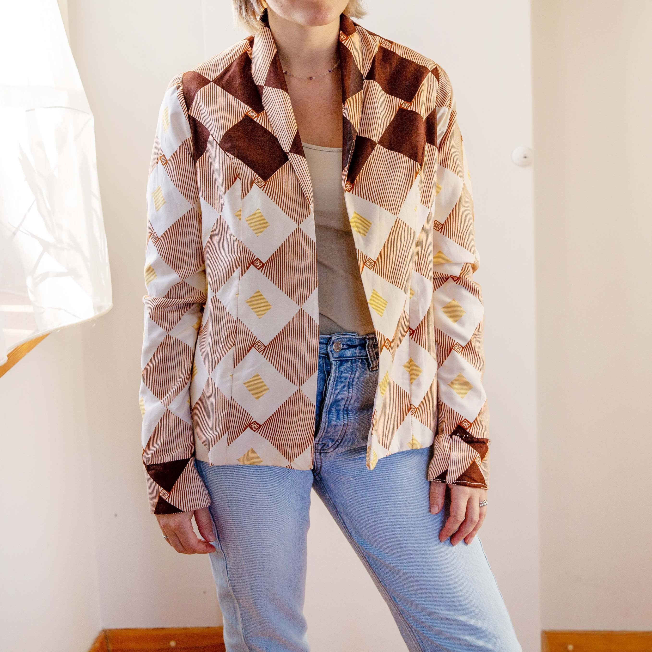 Vintage Spring/summer Collar Jacket | Check Pattern Boho Style 