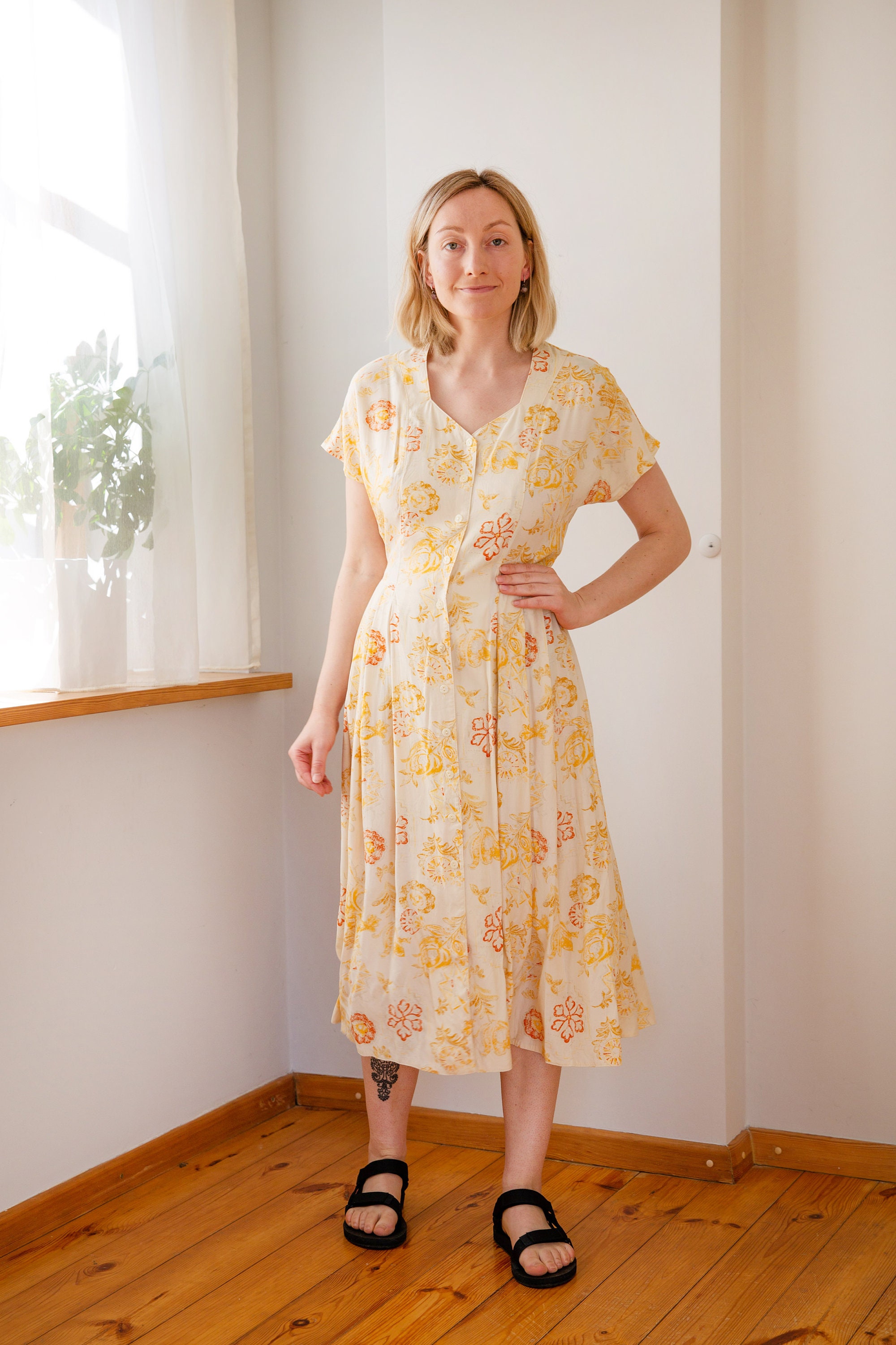 Vintage ALinie Kleid Langes Second Hand Kleid Größe M Etsy