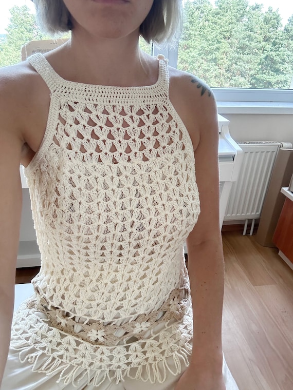 Vintage Crochet Knit Mesh Net Top | Women's Boho … - image 2