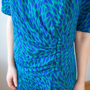 80s Ruched Dress in Blue & Green Size XL image 4