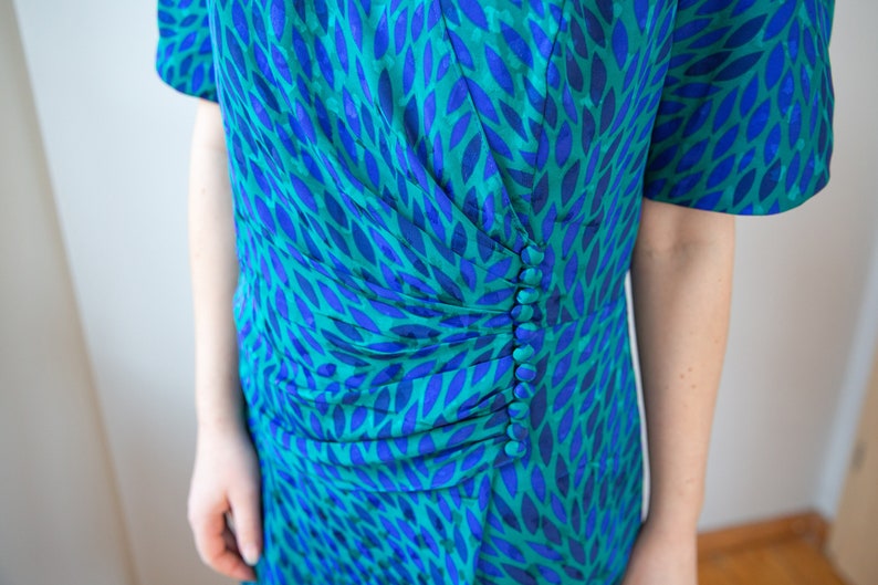 80s Ruched Dress in Blue & Green Size XL image 4