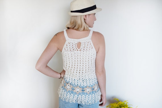 Vintage Crochet Knit Mesh Net Top | Women's Boho … - image 3