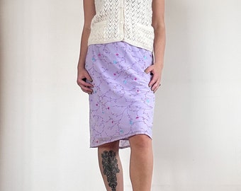 Romantic Vintage Embroidered Skirt | Light Summer Floral Skirt | Above The Knee Ladies Lilac Skirt