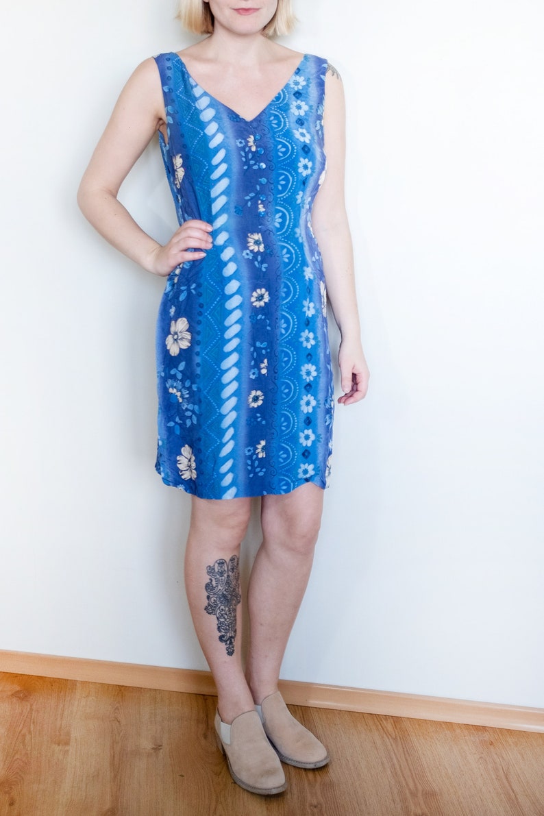 Vintage 90s Sleeveless Dress Blue Size M image 3