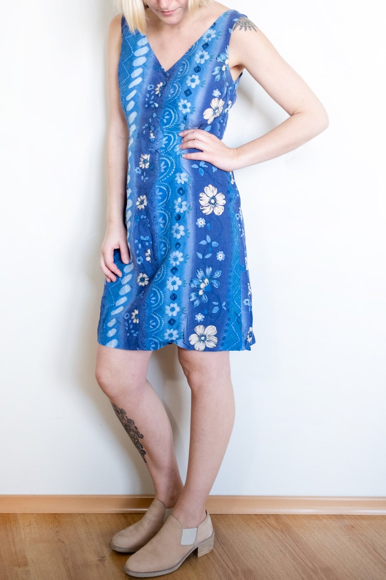 Vintage 90s Sleeveless Dress Blue Size M image 2