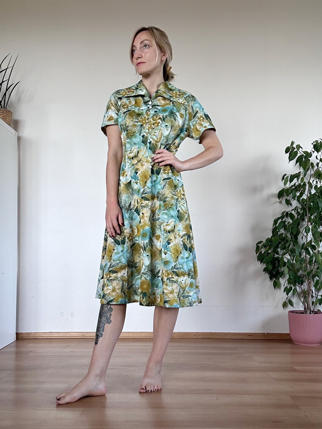 Vintage Floral Autumn Dress Size L - Etsy