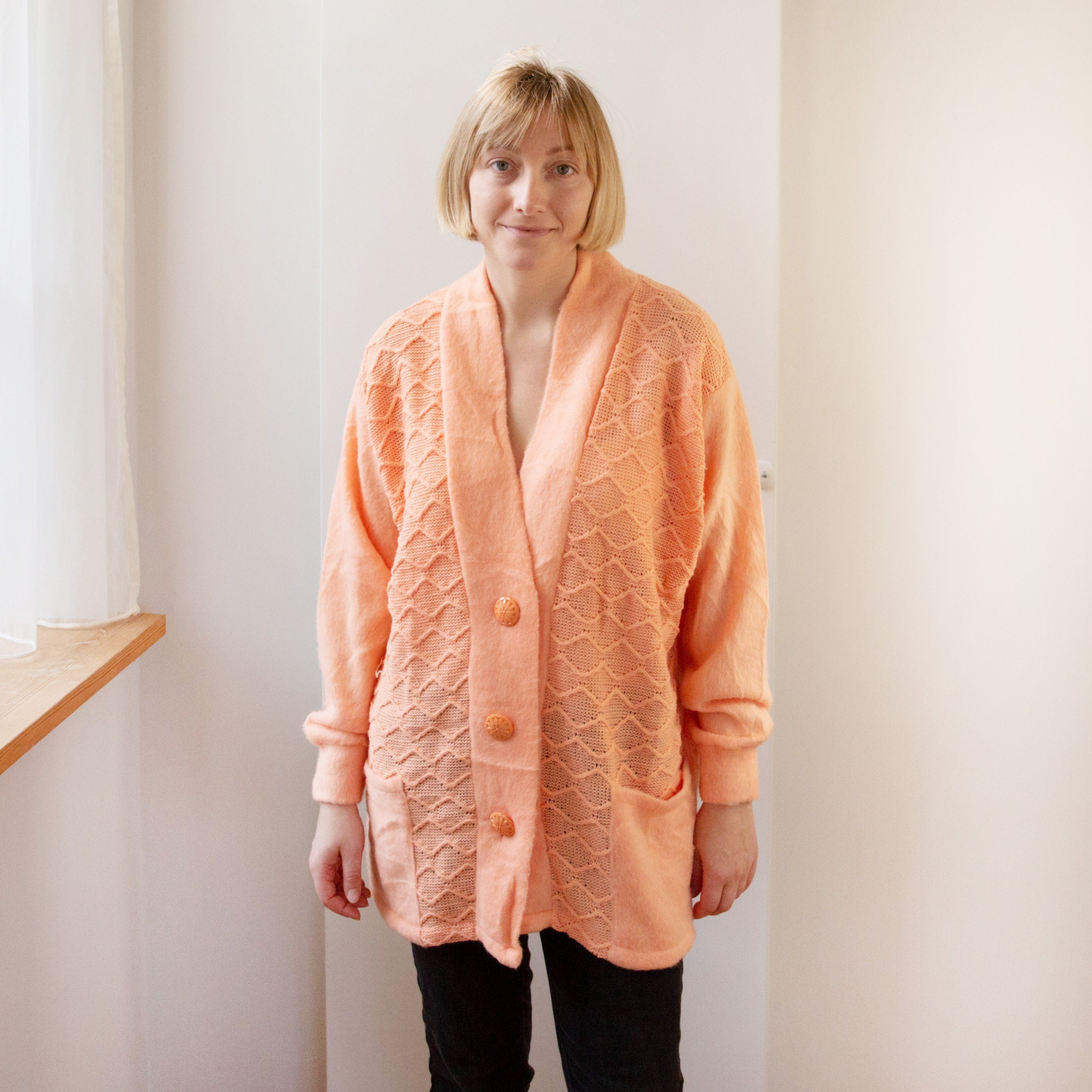 Peach Knit Cardigan - Etsy