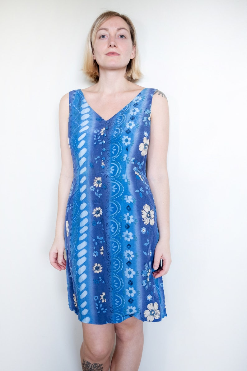Vintage 90s Sleeveless Dress Blue Size M image 4