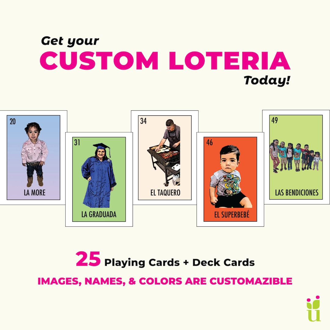 Personalized Loteria 25 Boards & Deck Cards Customized Loteria Playing