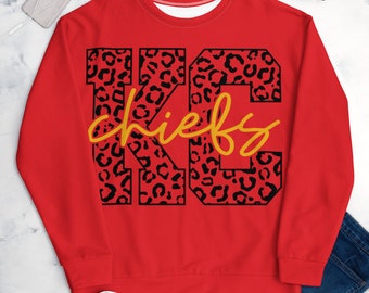 Oversized KC Chiefs Sweatshirt, Leopard Print Football Shirt