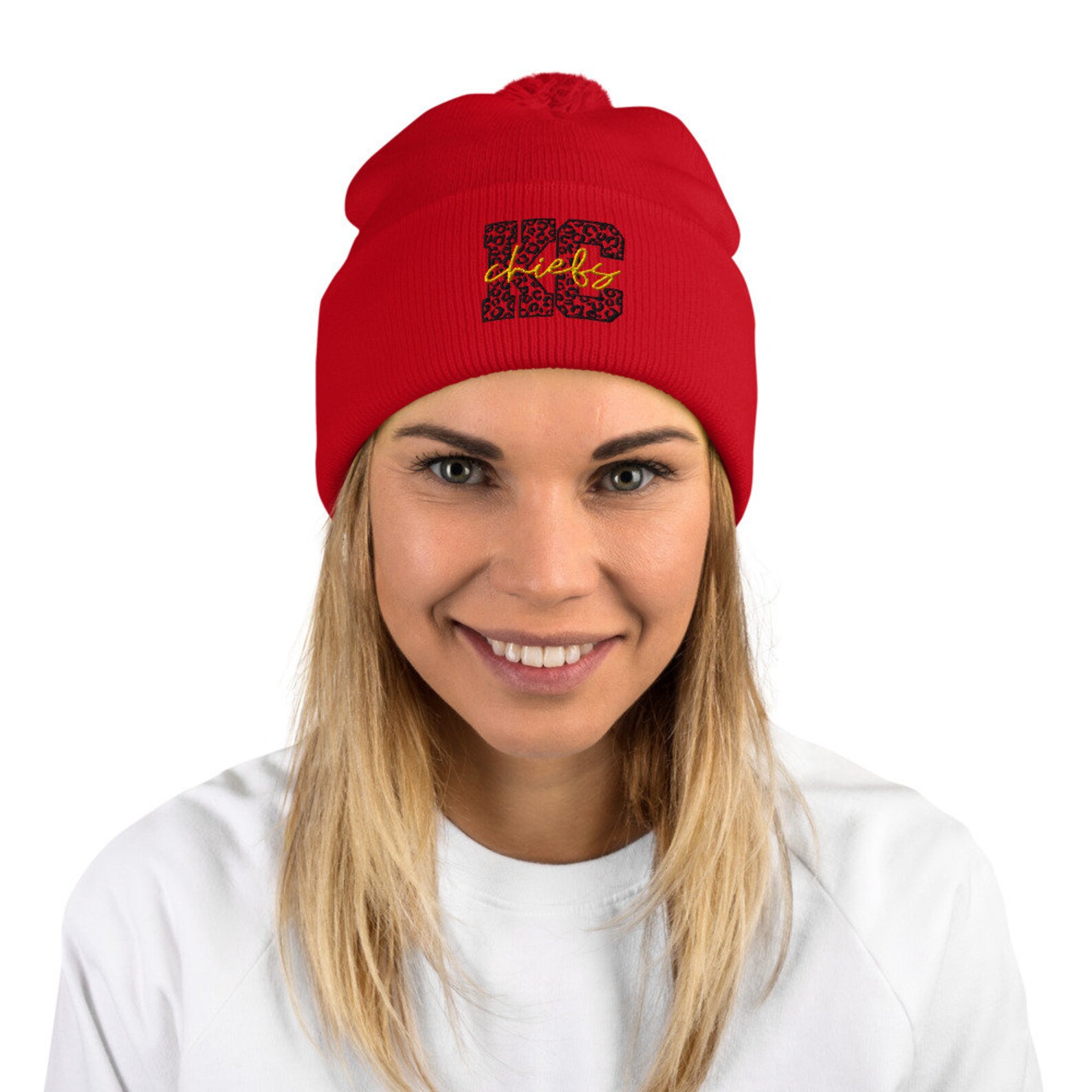 KC Chiefs Pompom Beanie Cute KC Chiefs Hat Womens Football Etsy