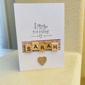 Cartão de nome personalizado de Scrabble, cartão de aniversário de Scrabble, cartão feito à mão, cartão de felicitações divertido