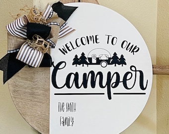 Camper Door Decor, Welcome Camper Sign, Camper Door Hanger, Camper Wreath, Rv Sign