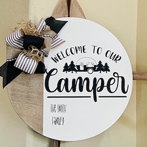 Camper Door Decor, Welcome Camper Sign, Camper Door Hanger, Camper Wreath, Rv Sign