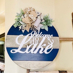 Front Door Decor, Lake House Door Sign, Wood Door Hanger, Farmhouse Wreath