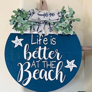 Beach Door Decor, Beach Door Hanger, Nautical Door Sign, Beach Wood Wreath, Welcome Door Decor
