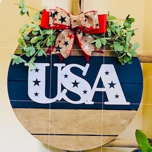 Fourth of July Welcome Sign, Fourth Of July Front Door Decor, Front Door Wreath, Happy 4th Of July, Fourth Of July Hanger