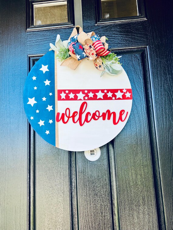 Ghirlanda patriottica per porta d'ingresso, 4 luglio, ghirlanda per porta di benvenuto, festa dell'indipendenza, giorno della commemorazione, veterani, decorazione per finestra, parete, decorazione