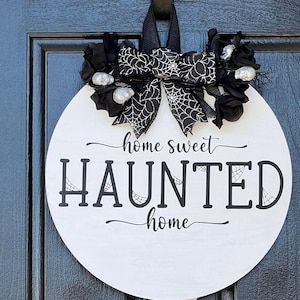 Halloween Front Door Decor, Welcome Door Sign, Halloween Door Hanger, Front Door Wreath, Home Sweet Haunted Home