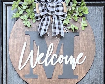 Front Door Door Decor, Monogram Front Door Sign, Welcome Front Door Hanger, Monogram Welcome Door Wreath, Personalized Last Name Sign