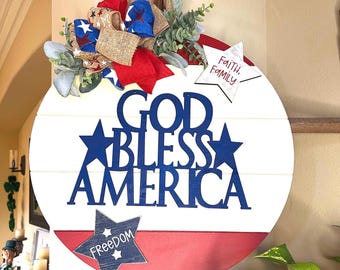 Patriottisch voordeurdecor, 4 juli deurhanger, God Bless America, 4 juli krans, patriottische deurhanger, Happy 4 juli