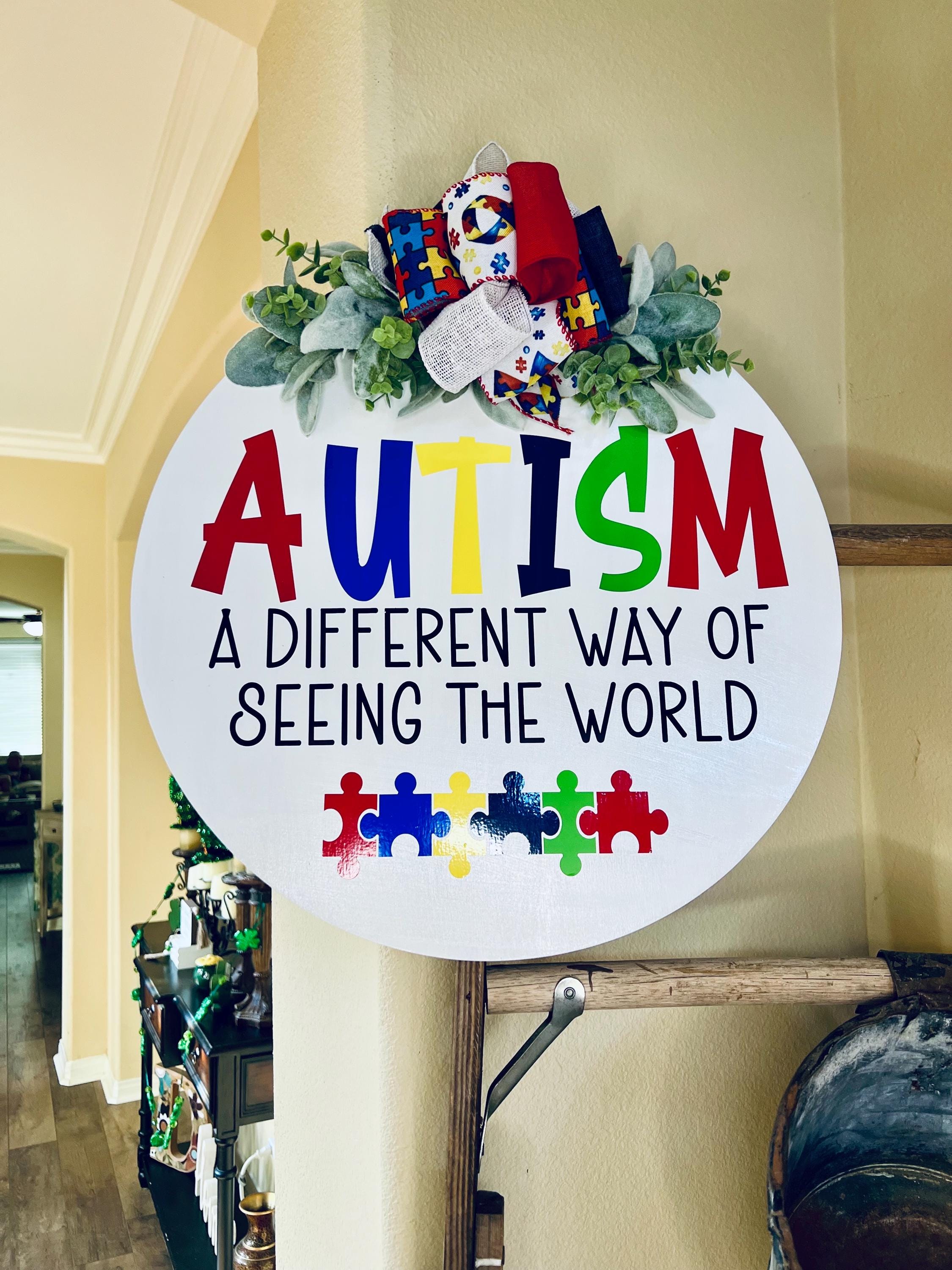 Autism Awareness Door Sign, Front Door Decor, Front Door Hanger, Autism