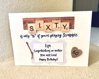Scrabble 60th Birthday Card, Personalized Birthday Card, Milestone Birthday Greeting, unique Birthday Card, Scrabble Tile Greeting