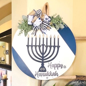 Front Door Decor, Happy Hanukkah Door Sign, Hanukkah Door Hanger, Front Door Wreath, Happy Hanukkah