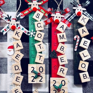 Scrabble personalized Christmas Ornament, Wooden Tile Ornament, Christmas Gift, Teachers Gift image 2