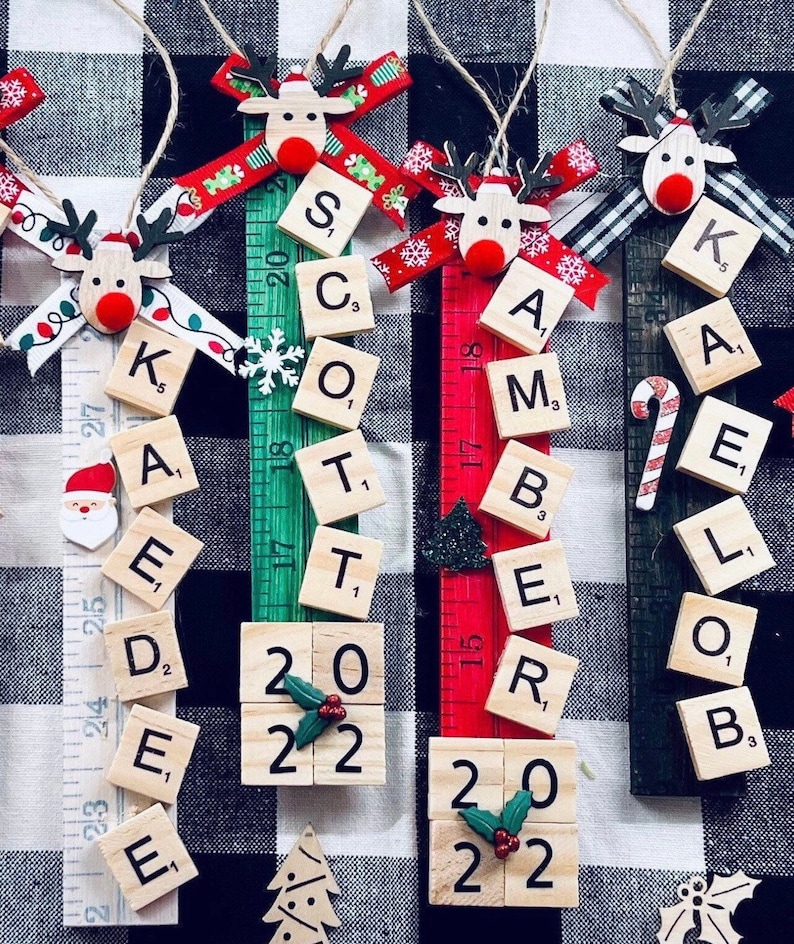 Scrabble personalized Christmas Ornament, Wooden Tile Ornament, Christmas Gift, Teachers Gift image 2