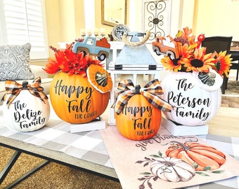 Personalized Pumpkins, Fall Faux Pumpkins, Last Name Pumpkins, Porch Pumpkins, Fall Decor, Small Custom Pumpkin