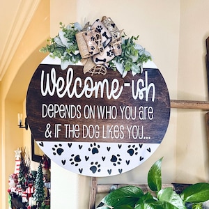Front Door Decor, Dog Door Sign, Welcomish Door Hanger, Personalized Dog Front Door Sign, Front Door Wreath, Dog Lover Gift