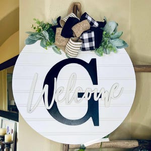 Monogram Front Door Sign, Welcome Door Decor, Front Door Hanger, Wood Wreath