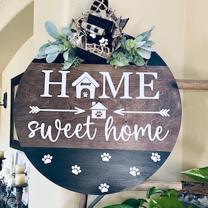 Décoration pour porte d&#39;entrée, plaque de porte pour chien, suspension Home Sweet Home, couronne pour porte d&#39;entrée, cadeau pour amoureux des chiens, plaque de bienvenue niche pour chien