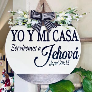 Spanish Door Decor, As For Me and My House, Joshua 24:15 Door Sign, Religious Door Hanger, Scripture Door Wreath, Welcome Sign in Spanish