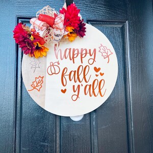 Fall Front Door Decor, Happy Fall Y’all Door Sign, Welcome Door Hanger, Fall Wood Door Wreath, Autumn Door Sign, Pumpkin Door Decor image 5