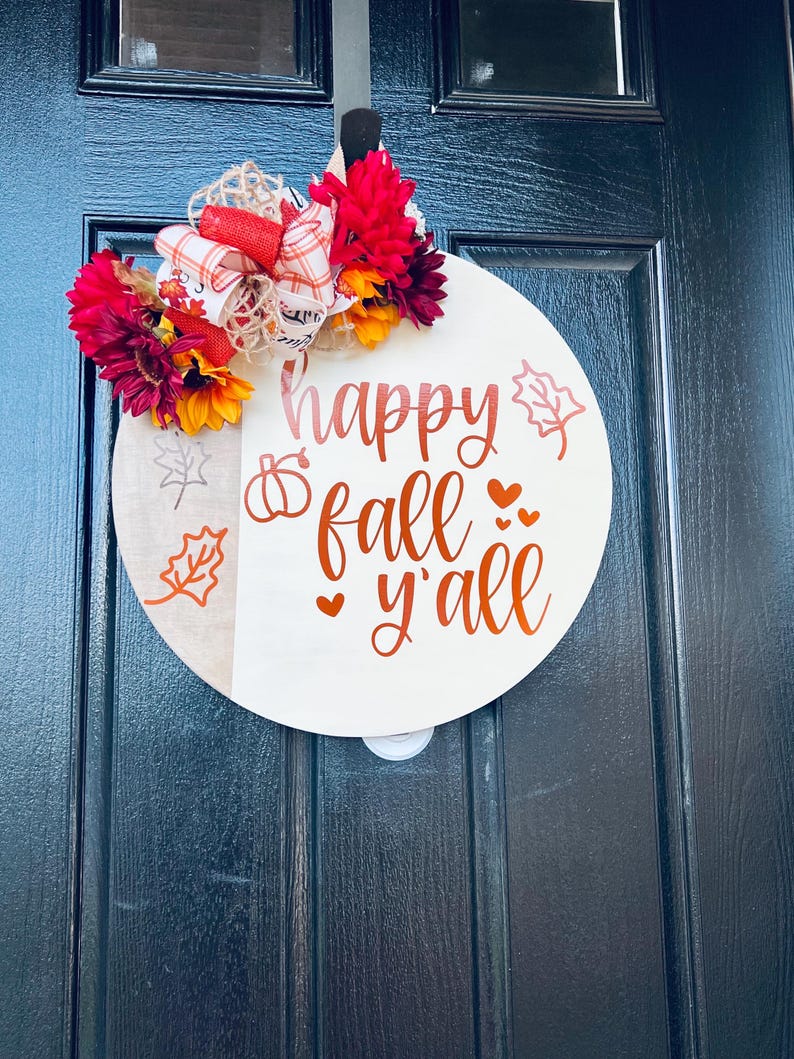 Fall Front Door Decor, Happy Fall Y’all Door Sign, Welcome Door Hanger, Fall Wood Door Wreath, Autumn Door Sign, Pumpkin Door Decor image 5
