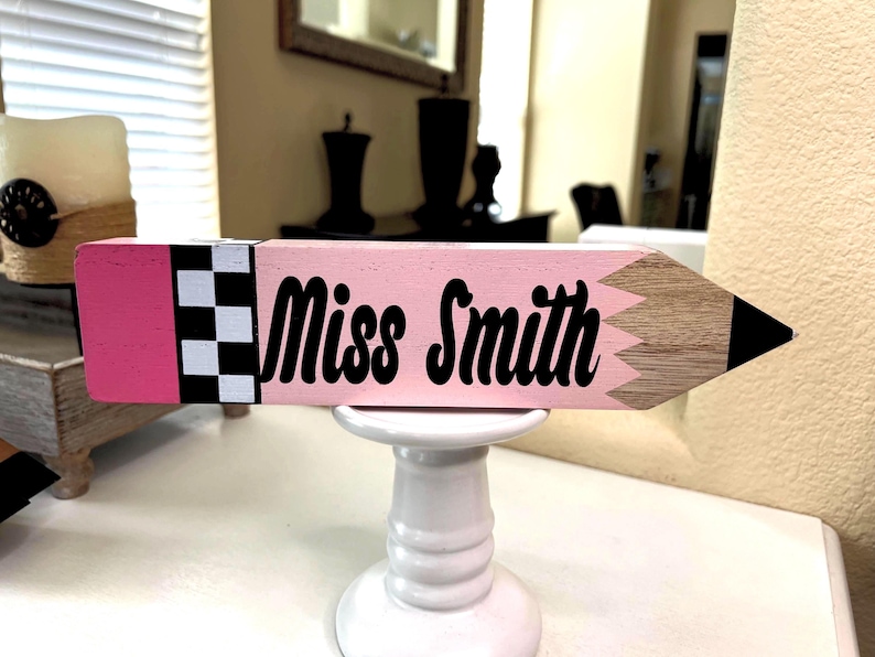 Personalized Teacher Pencil, Teacher Gift, Classroom Personalized Decor, Teacher Name Plate, Teacher Appreciation pink pencil