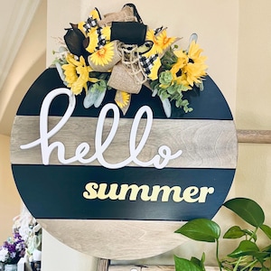 Summer Front Door Decor, Welcome Door Sign, Summer Wreath, Hello Summer, Front Door Hanger