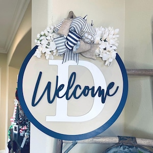 Monogram Front Door Sign, Welcome Door Decor, Family Name Sign,  Front Door Hanger, Front Door Wreath, Everyday Door Sign