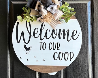 Front Door Decor, Welcome To Our Coop, Country Door Sign, Everyday Door Hanger, Front Door Wreath, Farmhouse Door Decor