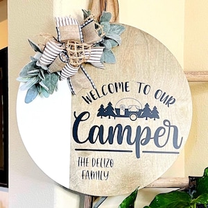 Camper Door Decor, Welcome Camper Sign, Camper Door Hanger, Camper Wreath, Rv Sign