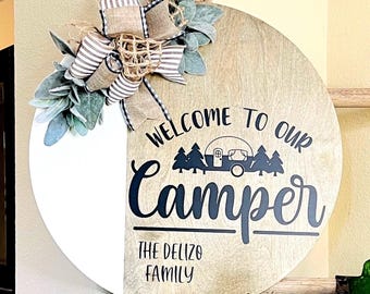 Camper Door Decor, Welcome Camper Sign, Camper Door Hanger, Camper Wreath, Rv Sign