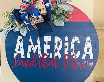 Patriotic Front Door Decor, Fourth Of July Welcome Sign, 4th Of July Door Hanger, Front Door Wreath