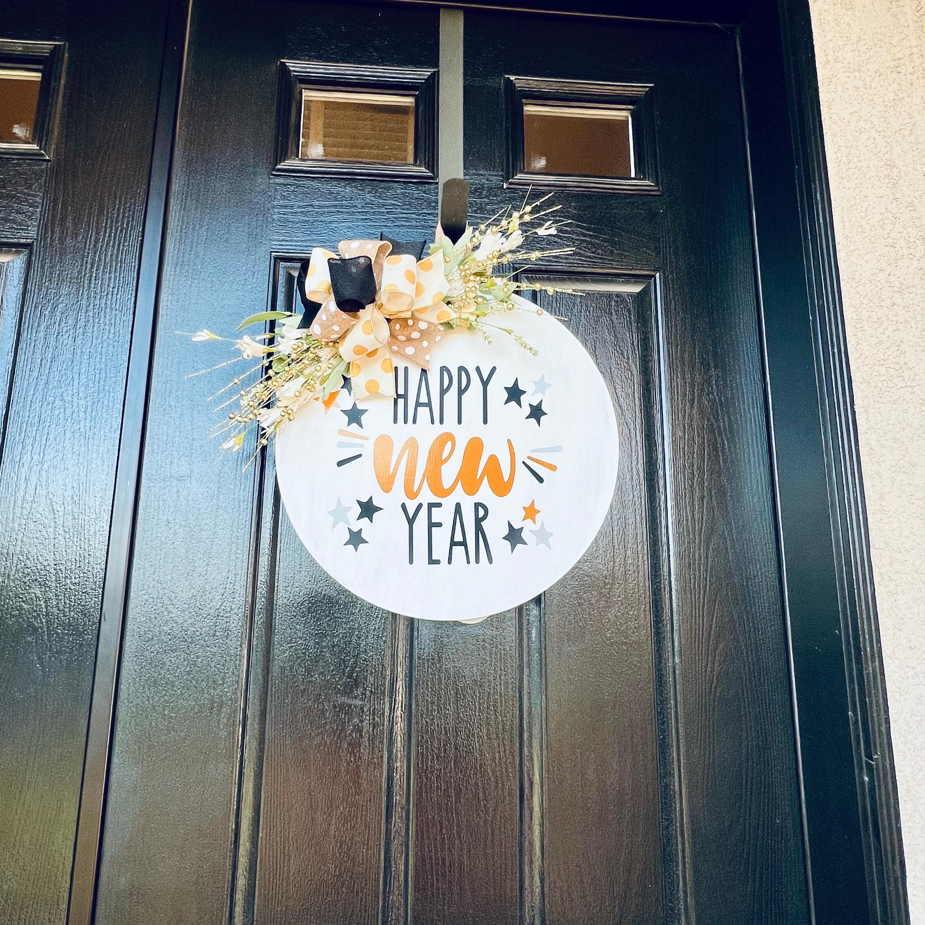 Front Door Decor, New Years Door Sign, Welcome New Year Hanger, Happy ...
