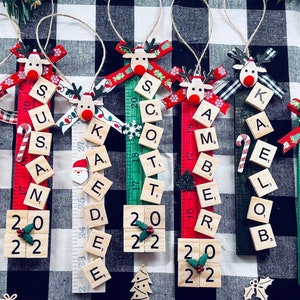 Scrabble personalized Christmas Ornament, Wooden Tile Ornament, Christmas Gift, Teachers Gift