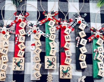 Scrabble personalized Christmas Ornament, Wooden Tile Ornament, Christmas Gift, Teachers Gift