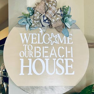 Beach Door Decor, Beach Door Hanger, Nautical Door Sign, Beach Wood Wreath, Welcome Door Decor